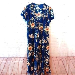 Womans Shien Blue Floral Hawaiian Style Wrap Dress S